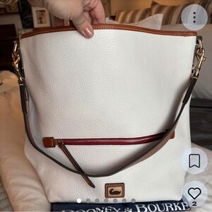 Dooney & Bourke White and Tan Shoulder Bag with Red Accent